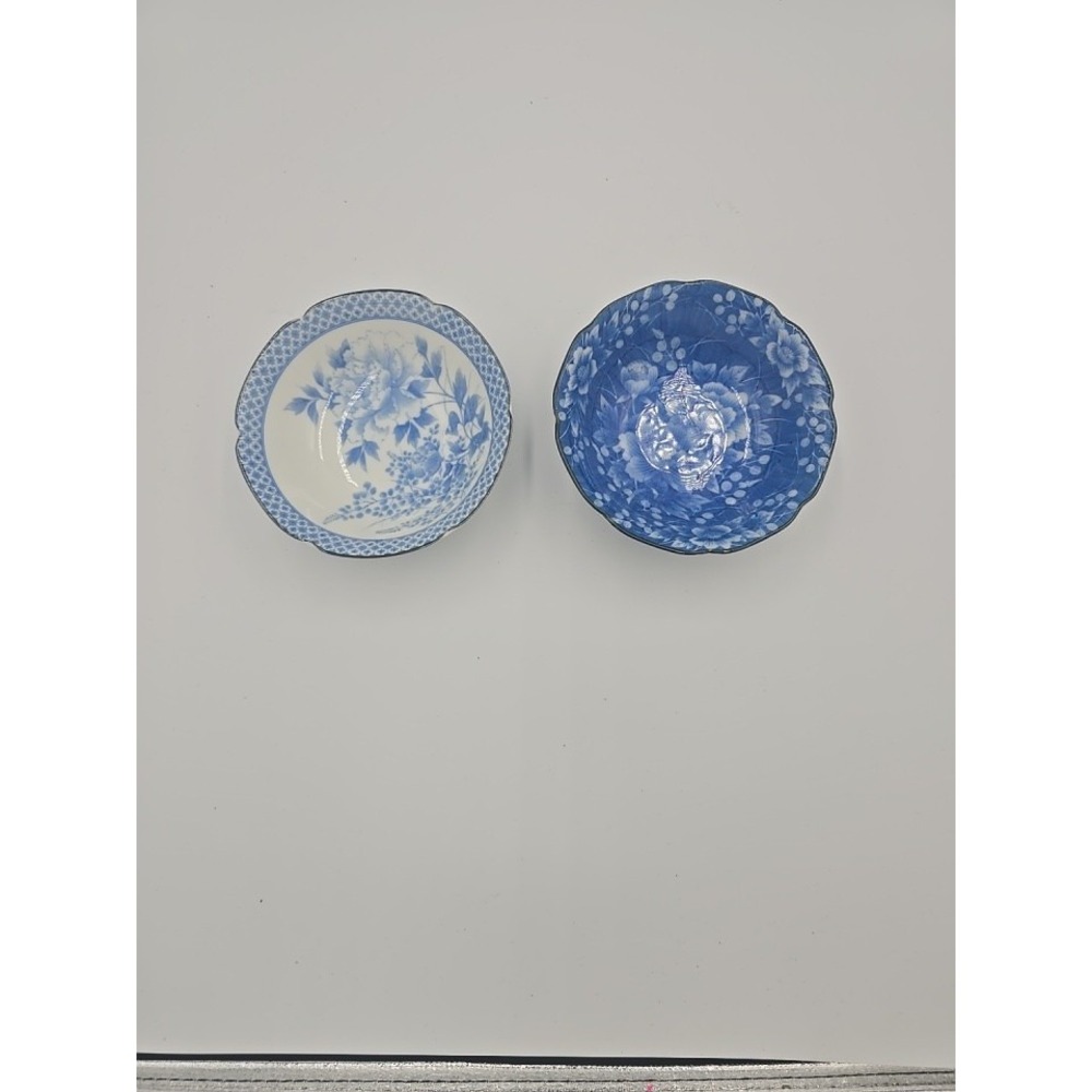 Two Vtg. Japanese Takahashi‎ Porcelain Cobalt Blue Floral Elegant Dishes